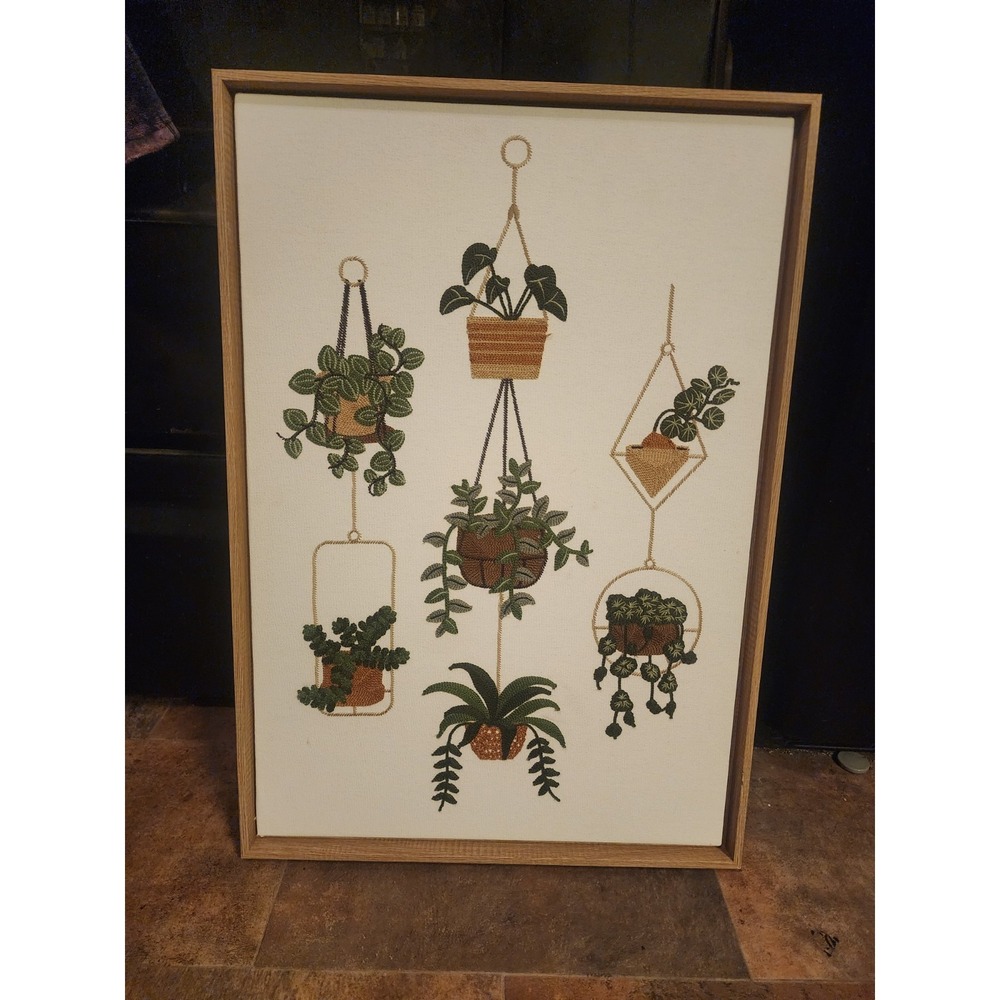 BP Home Textile Embroidered Woven Potted Plant Wall Art 28x18 Inch